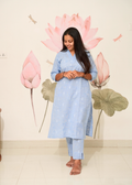 SC502 – Powder Blue Linen Casual Kurti Set