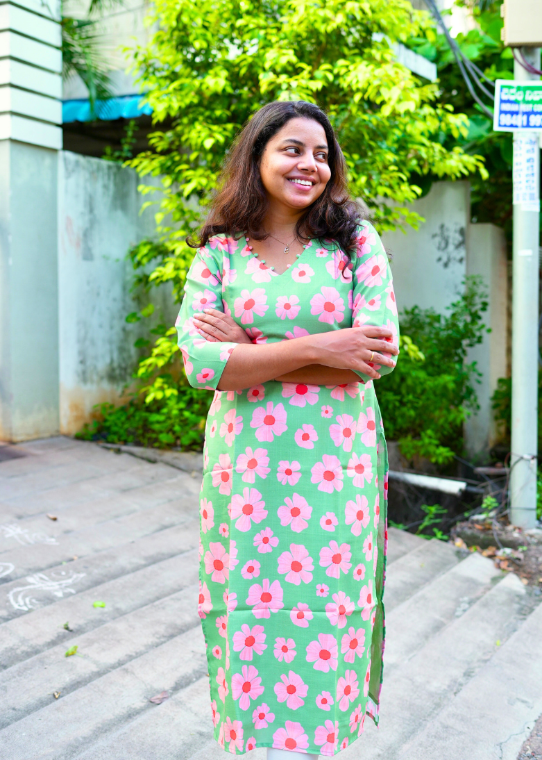 SC210 – Green Floral Printed Casual Kurti