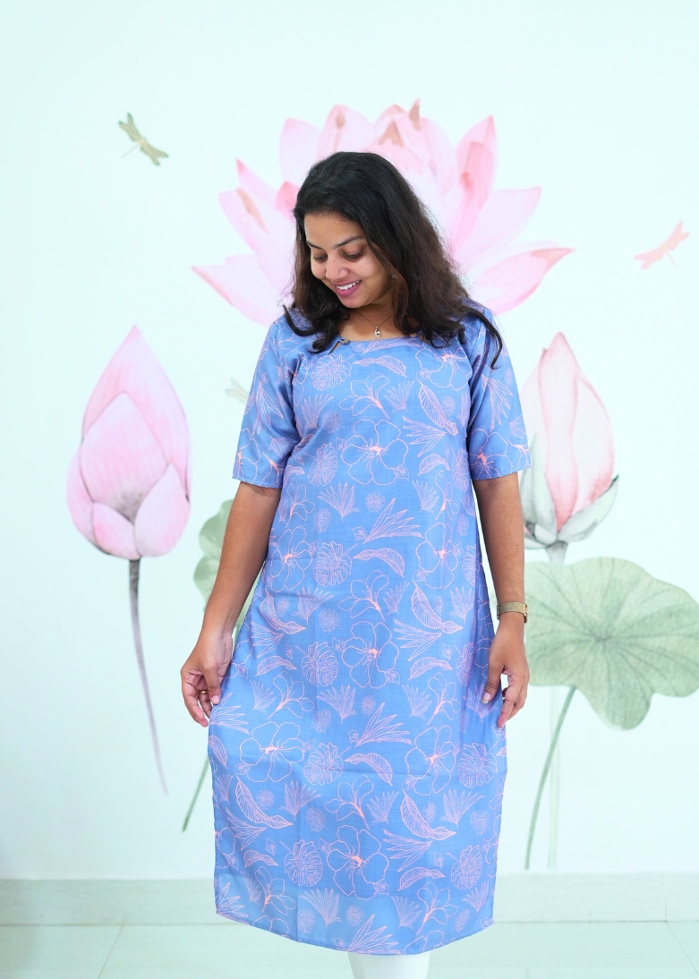 SC104 – Blue Floral Printed Casual Kurti