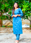 SC505 – Teal Blue Linen Casual Kurti Set