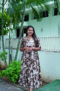 SC207 – Brown Floral Printed Casual Frock