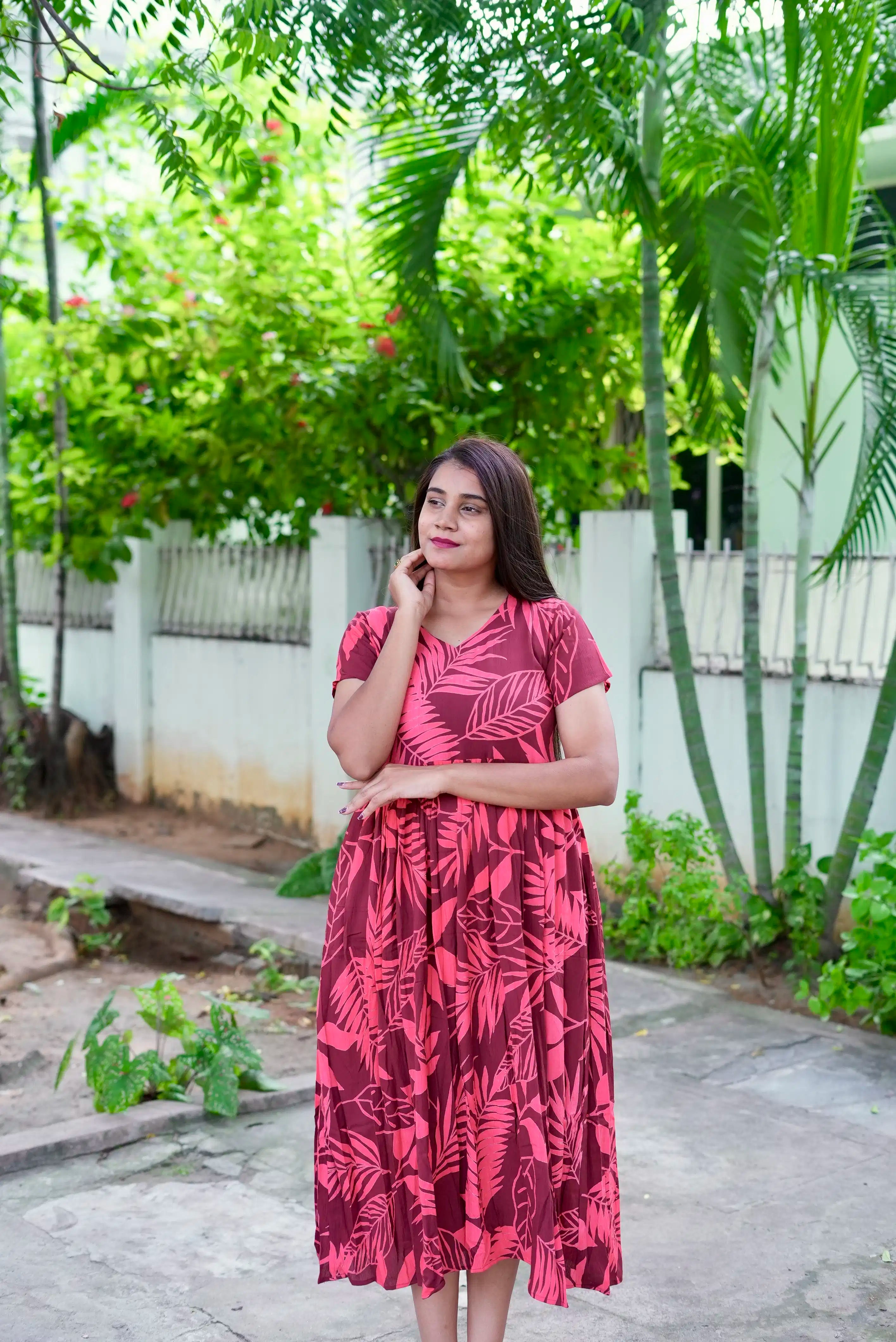 SC210 – Rose Pink Printed Cotton Casual Frock