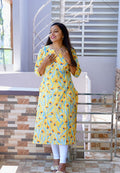 SC303 – Mustard Yellow Floral Linen Casual Kurti