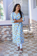 SC304 – Sky Blue Floral Linen Casual Kurti