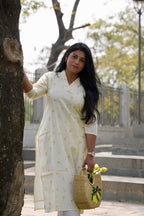 SC204 – Ivory floral Printed Linen Dress