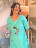 SC216 – Green Embroidered Cotton Casual Frock