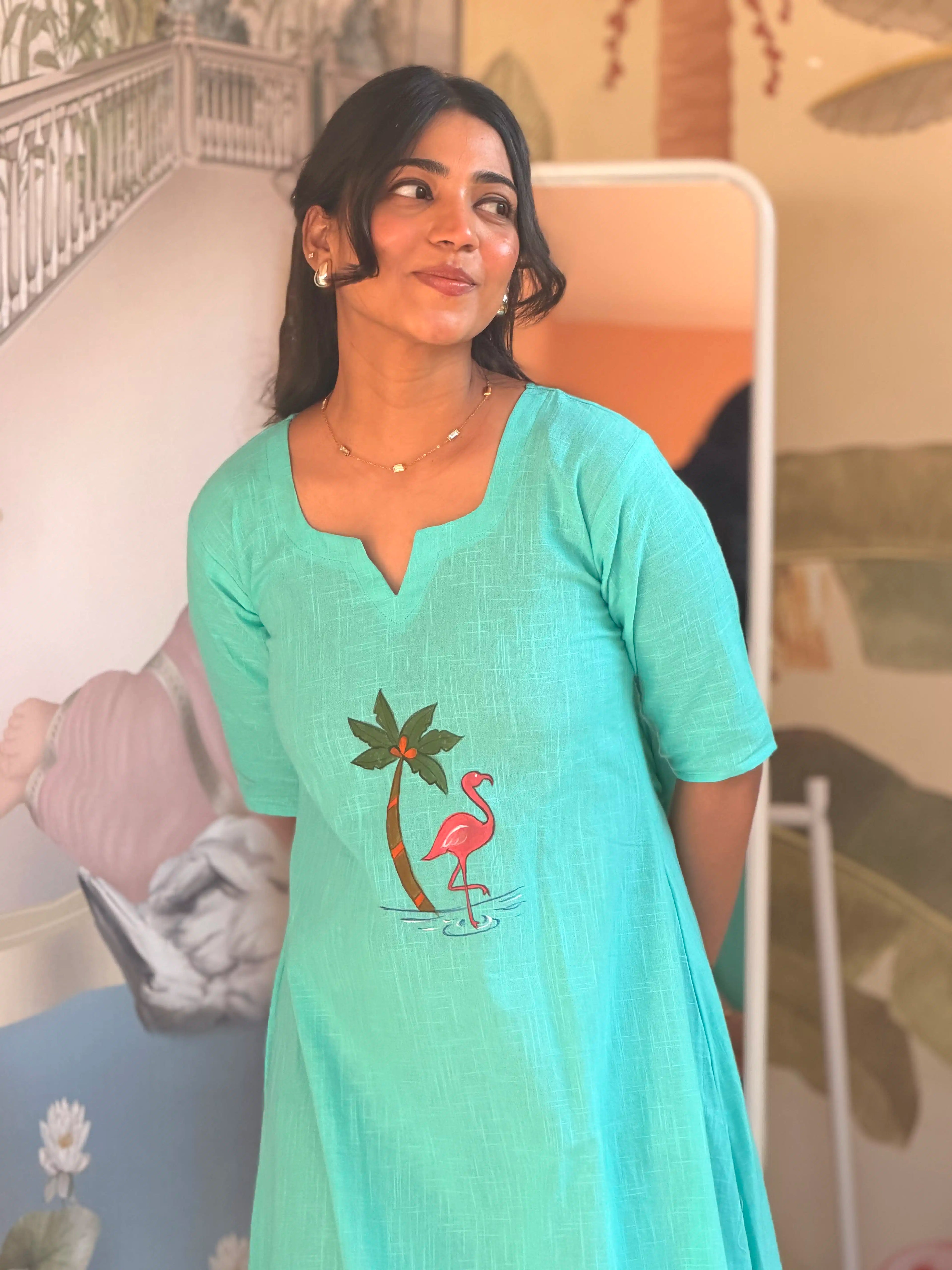 SC216 – Green Embroidered Cotton Casual Frock