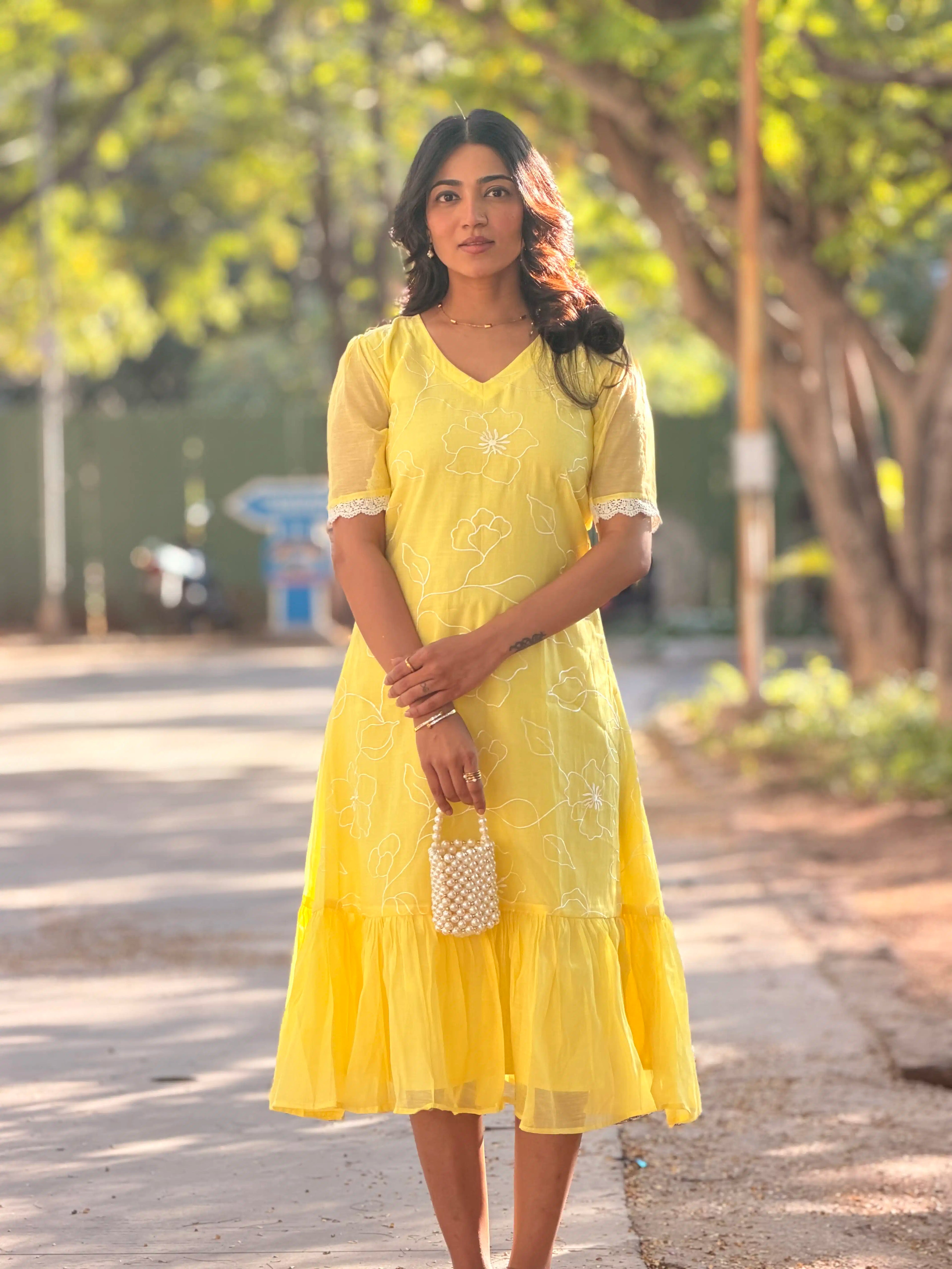 SC217 – Yellow Cotton Casual Frock
