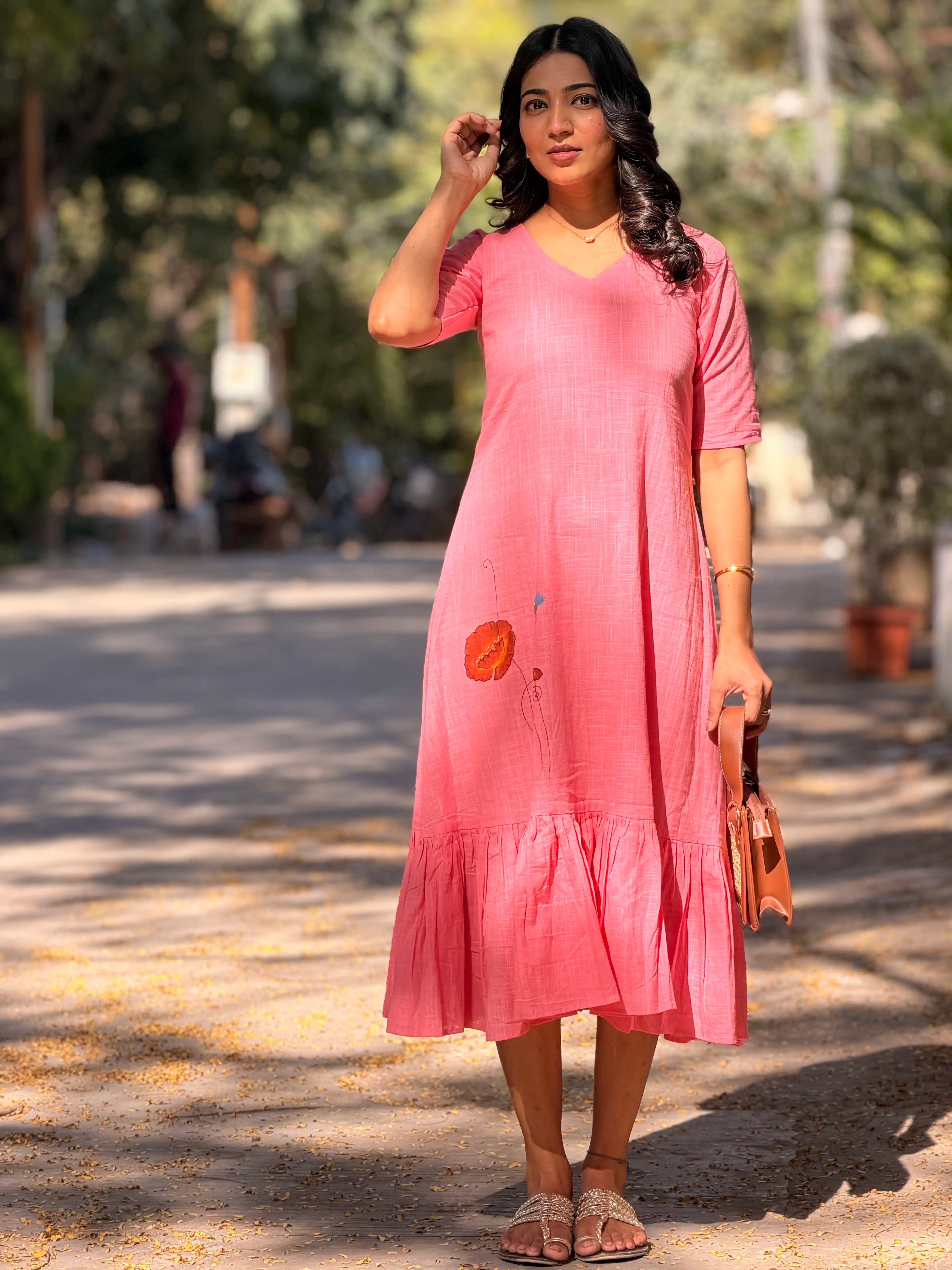 SC218 – Peach Cotton Casual Frock
