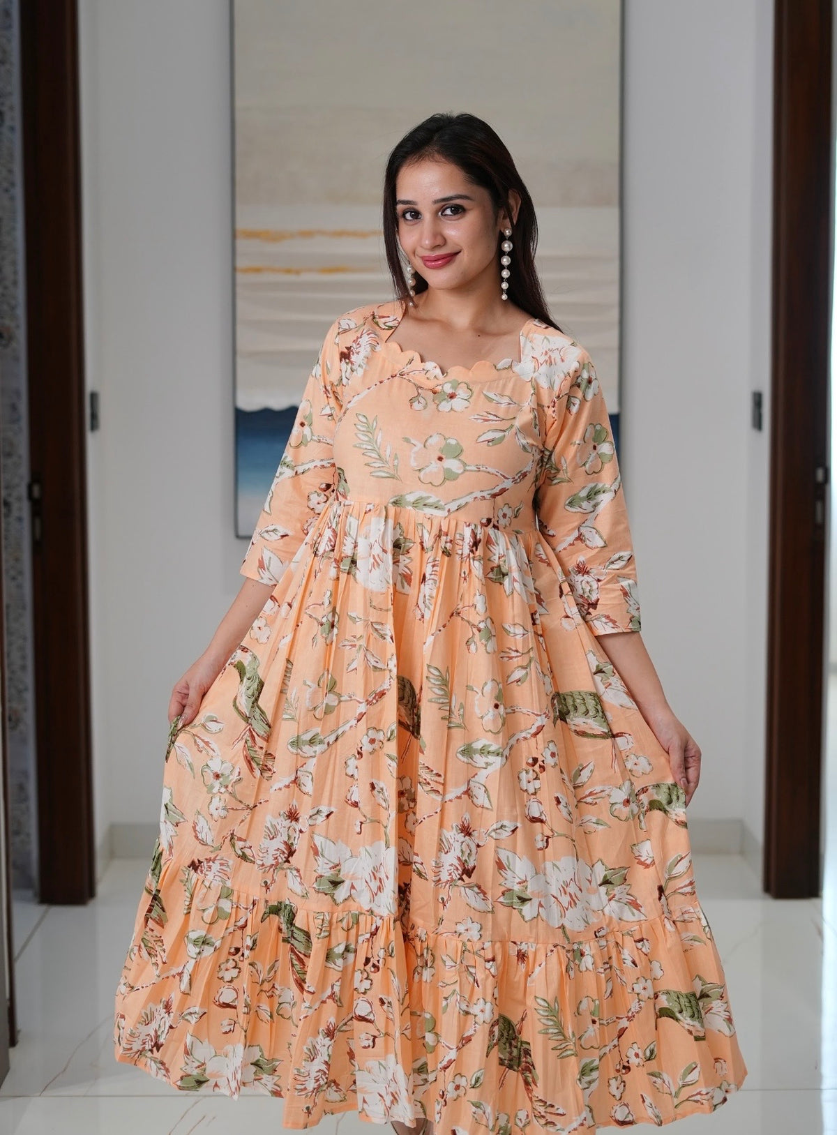 SC108 –Peach forest Printed Cotton Frock