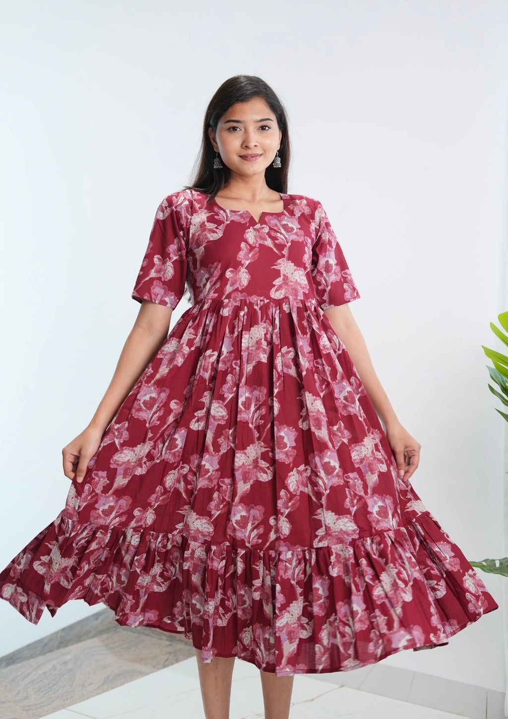 SC107 – Maroon Printed Cotton Frock