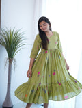 SC105- Green floral Printed frock