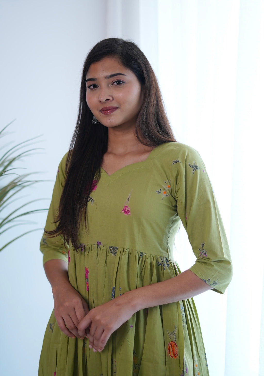 SC105- Green floral Printed frock