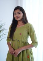 SC105- Green floral Printed frock