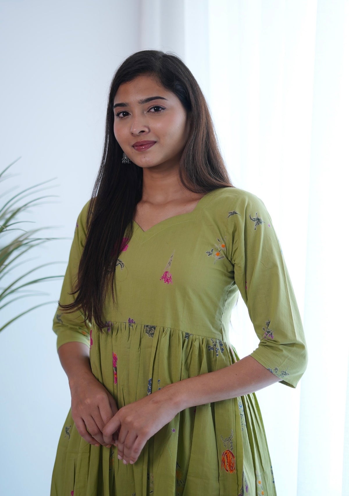 SC105- Green floral Printed frock