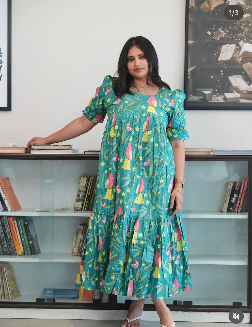 SC112-Green Cotton  Frock