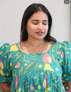 SC112-Green Cotton  Frock