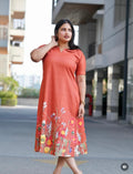SC303- Rust Orange Linen Aline frock