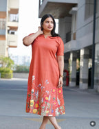 SC303- Rust Orange Linen Aline frock