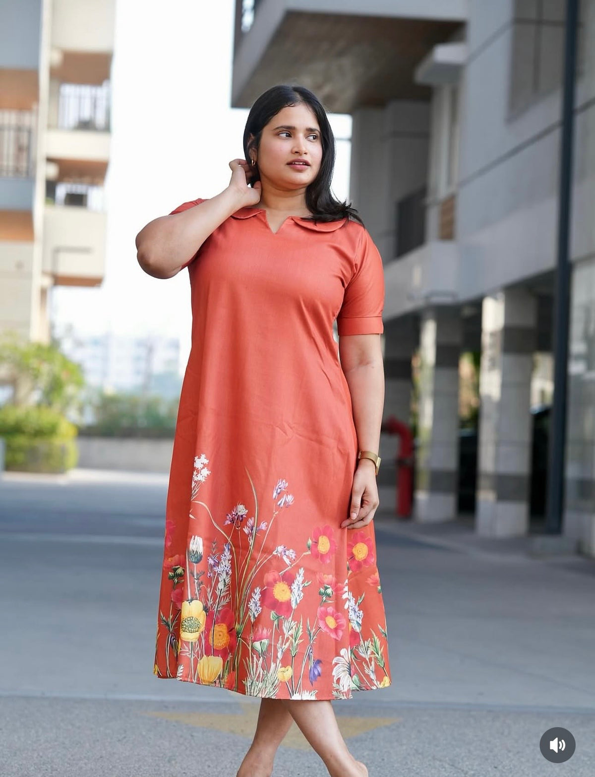 SC303- Rust Orange Linen Aline frock