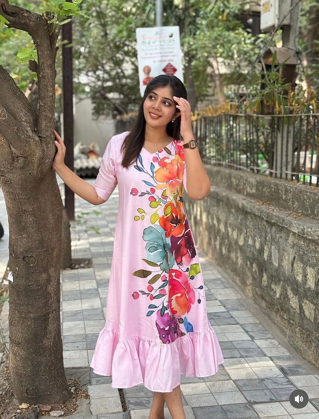 SC305 – Pink floral Linen frock