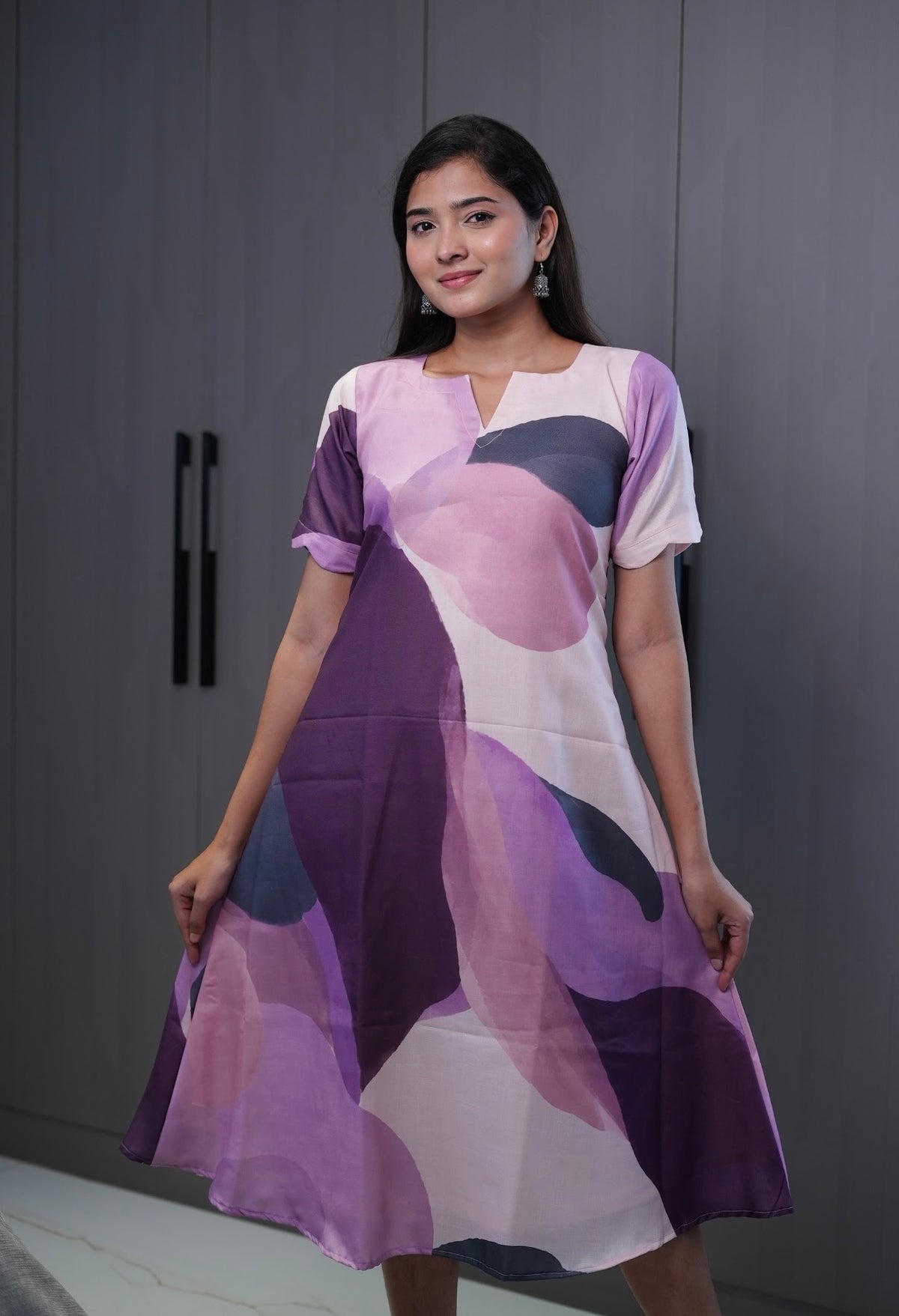 SC308- Abstract printed linen frock