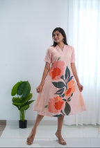 SC309- peach floral linen frock