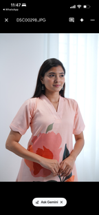 SC309- peach floral linen frock