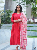 SC408- Red frock Set with Dupatta