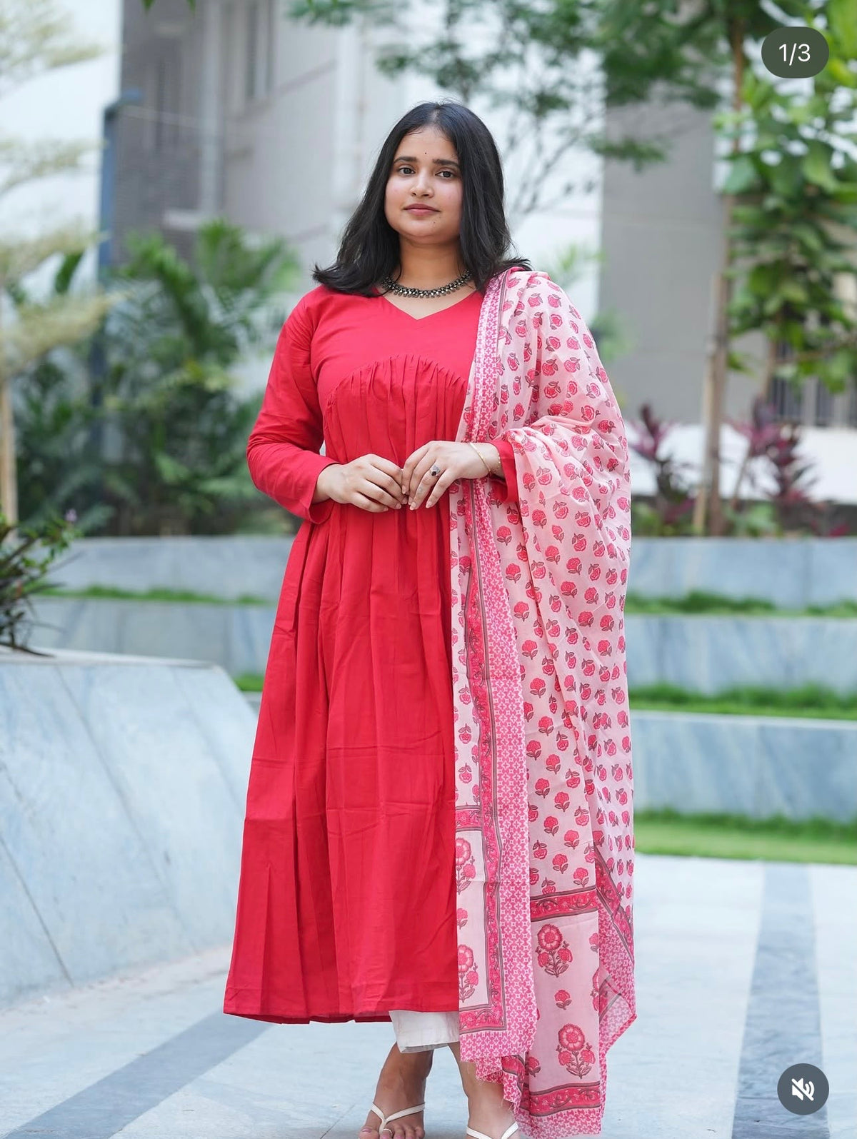 SC408- Red frock Set with Dupatta