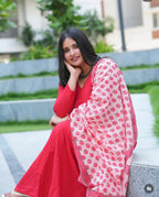 SC408- Red frock Set with Dupatta