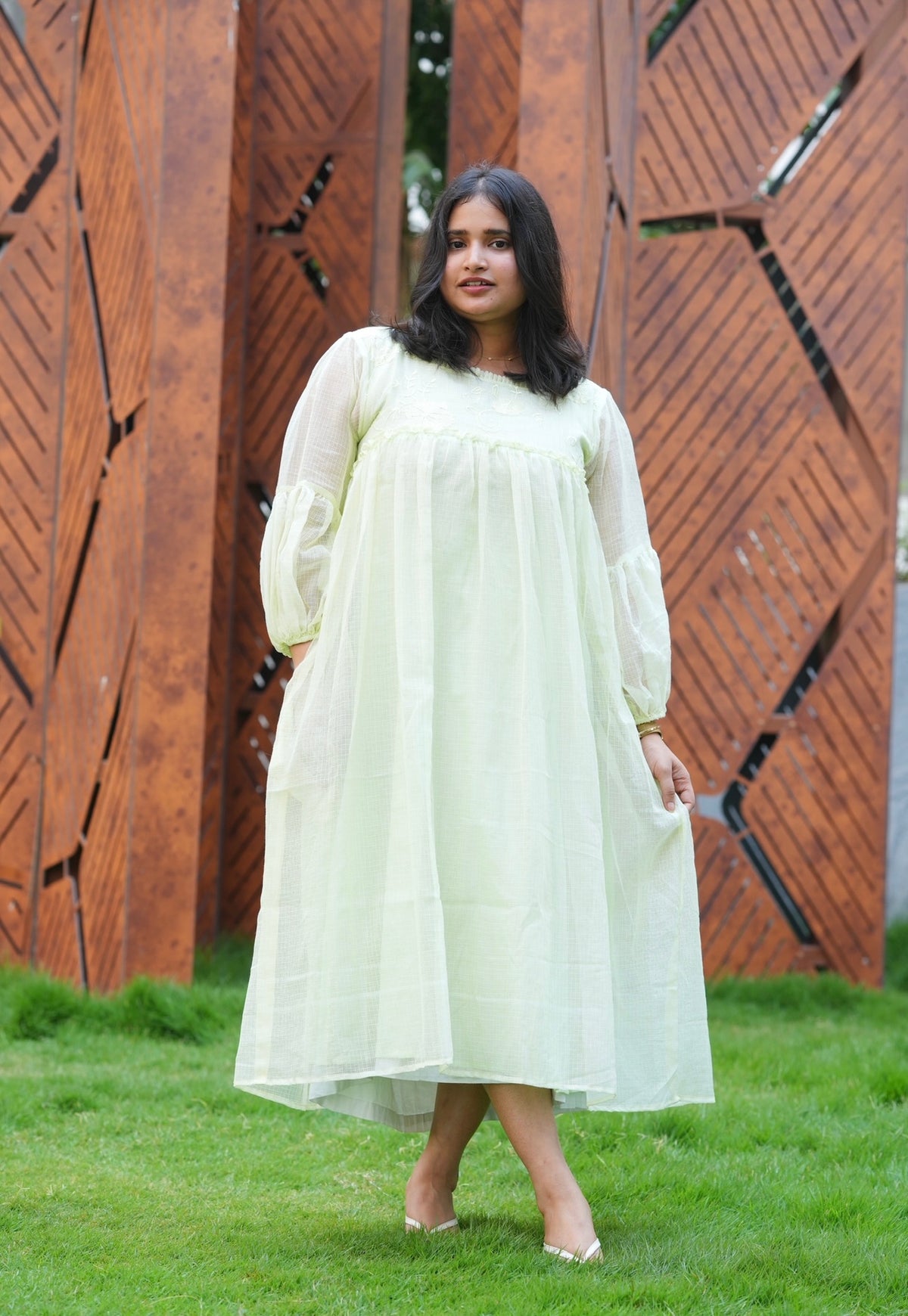 SC319- Pistachio Dream Puff Sleeve Frock