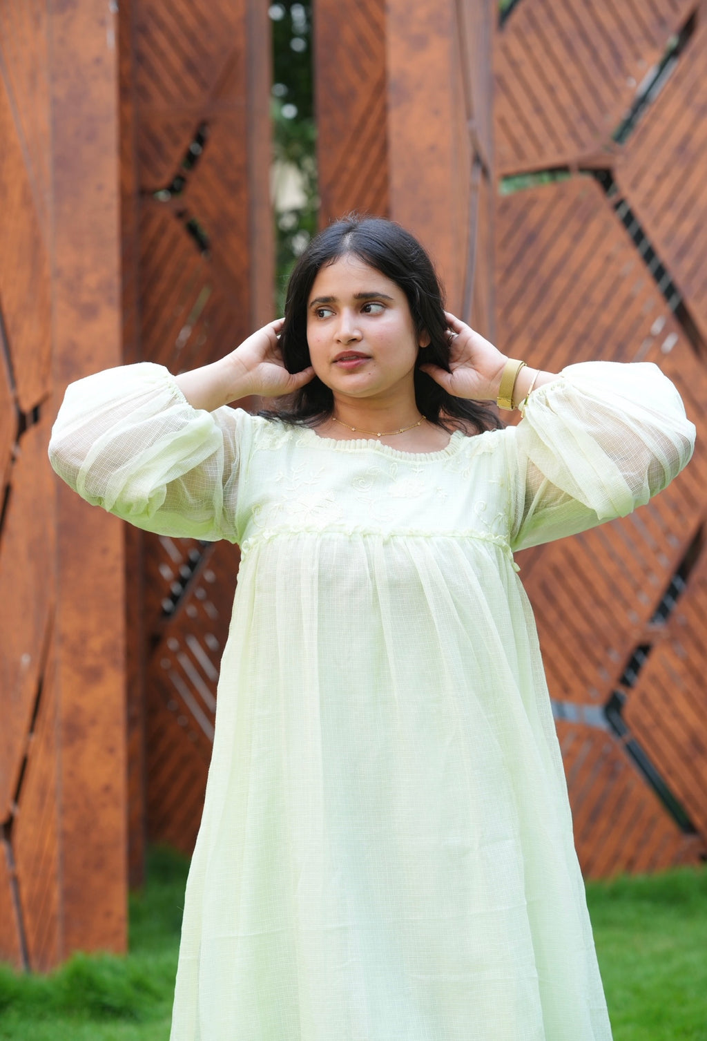 SC319- Pistachio Dream Puff Sleeve Frock