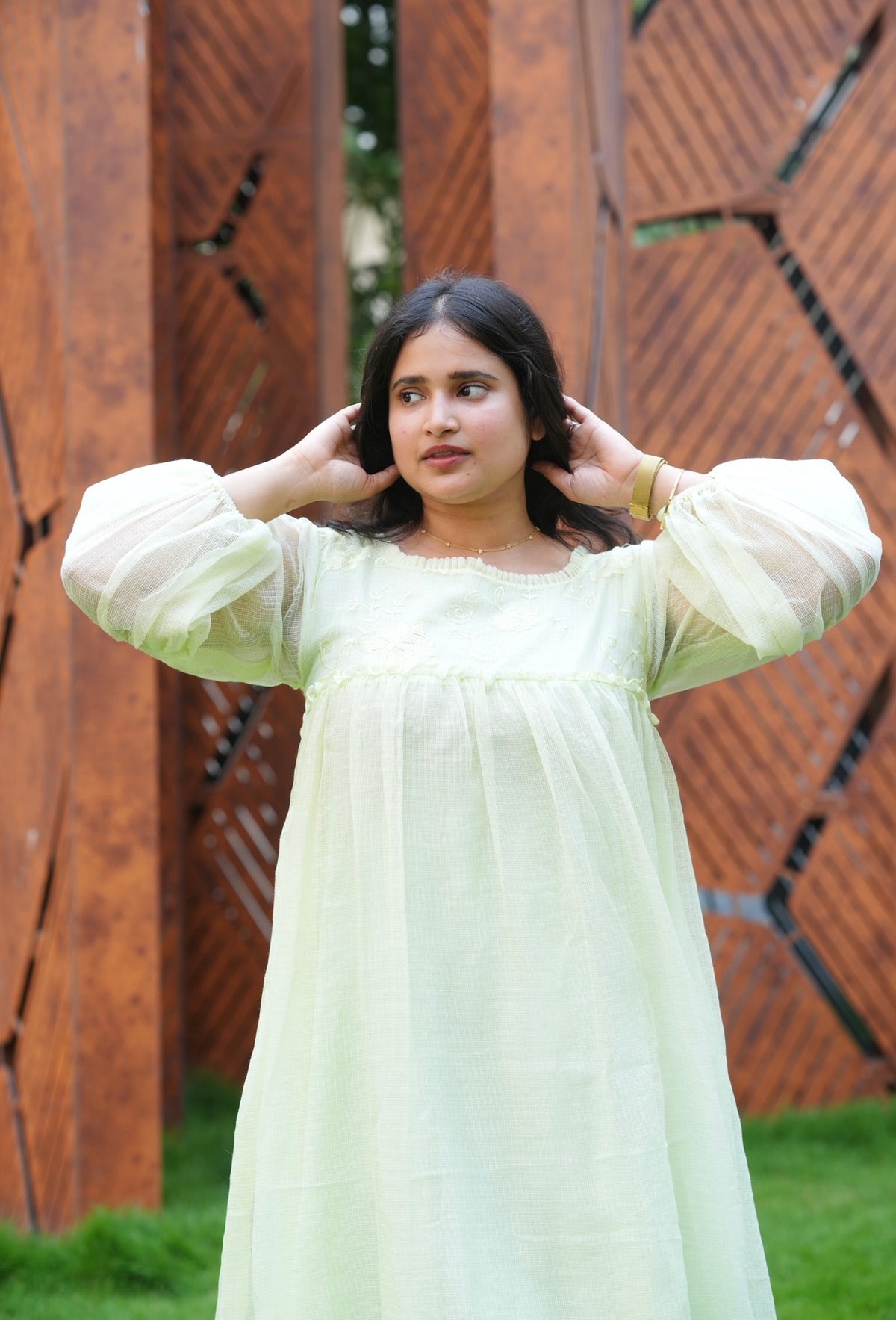 SC319- Pistachio Dream Puff Sleeve Frock