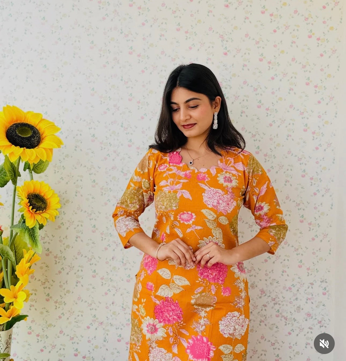 SC503- Mustard Yellow Cotton Kurti