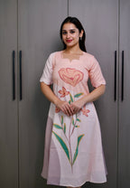 SC310- peach big floral linen frock