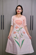 SC310- peach big floral linen frock