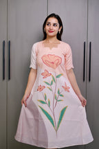 SC310- peach big floral linen frock