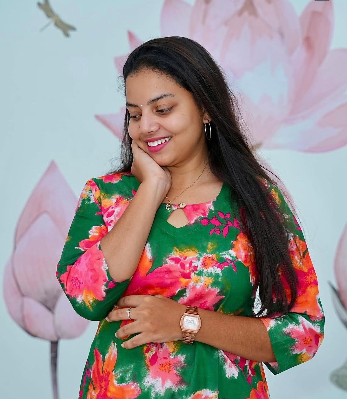 SC506 – Green Floral Cotton Kurti