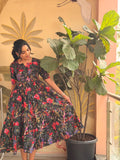 SC221 – Black Floral Printed Cotton Frock