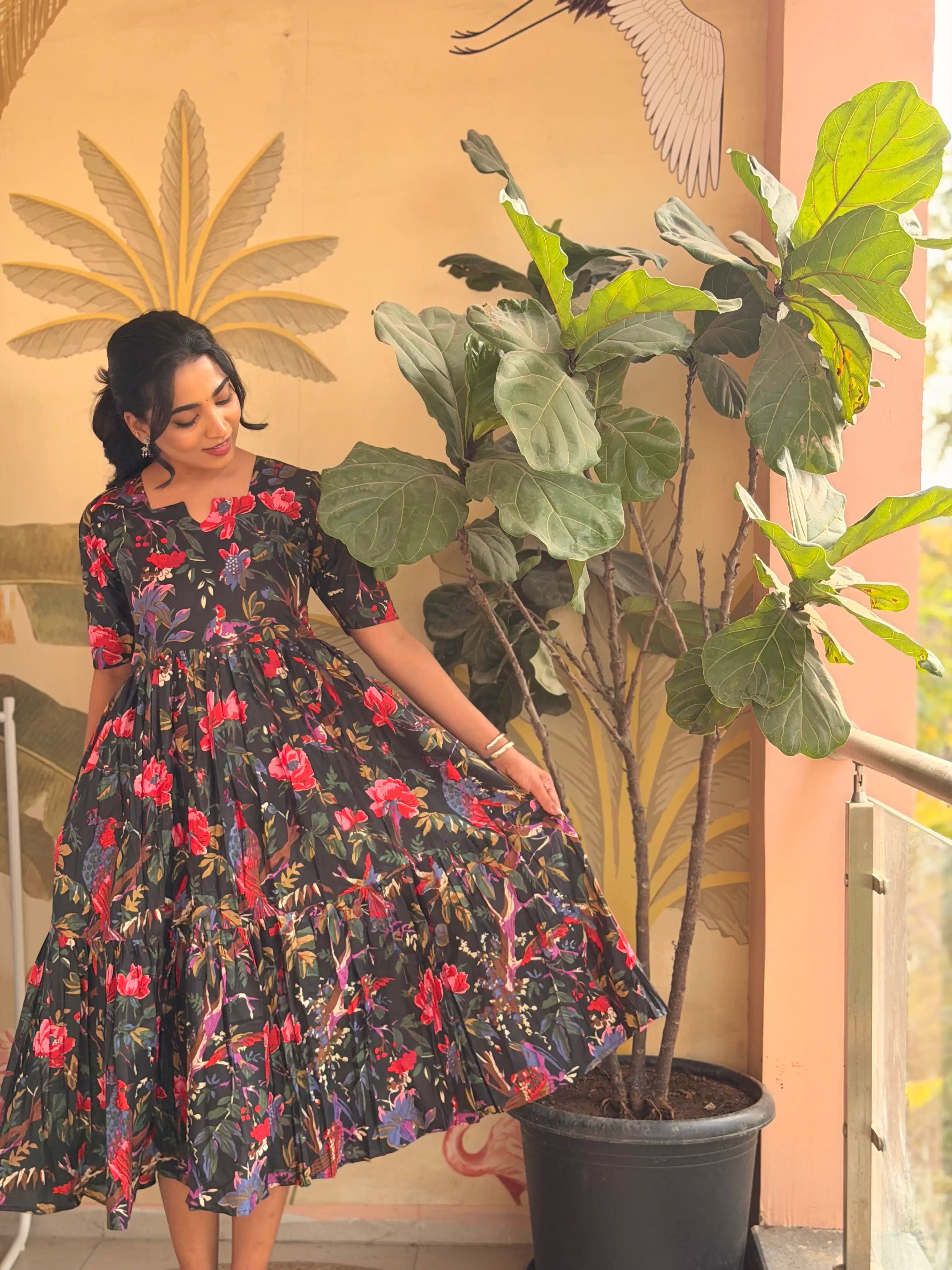 SC221 – Black Floral Printed Cotton Frock