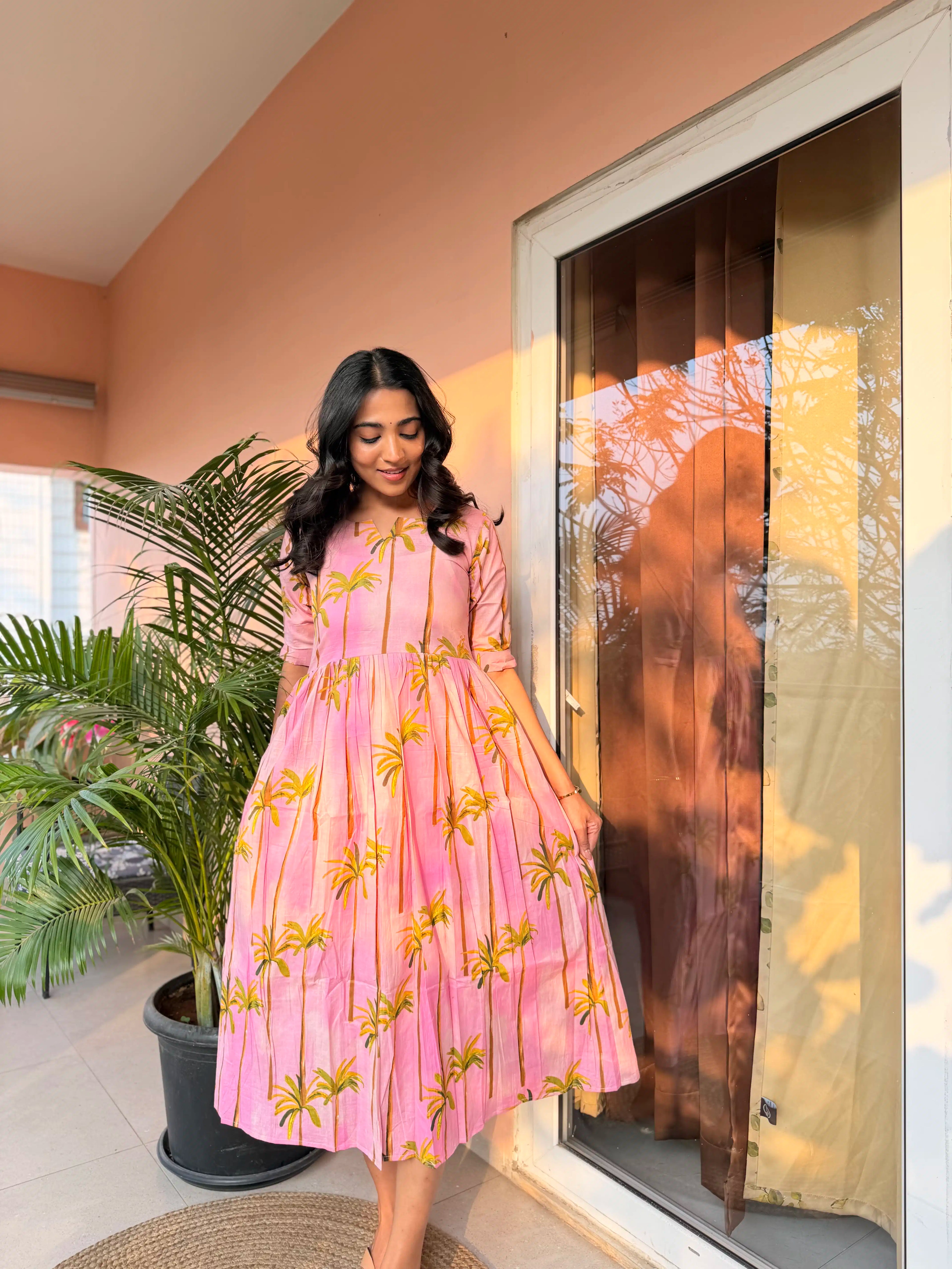 SC223 – Pink Floral Printed Cotton Frock