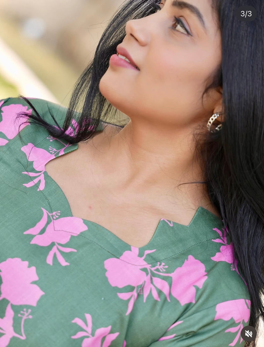 SC208 – Green Floral Printed Linen Dress