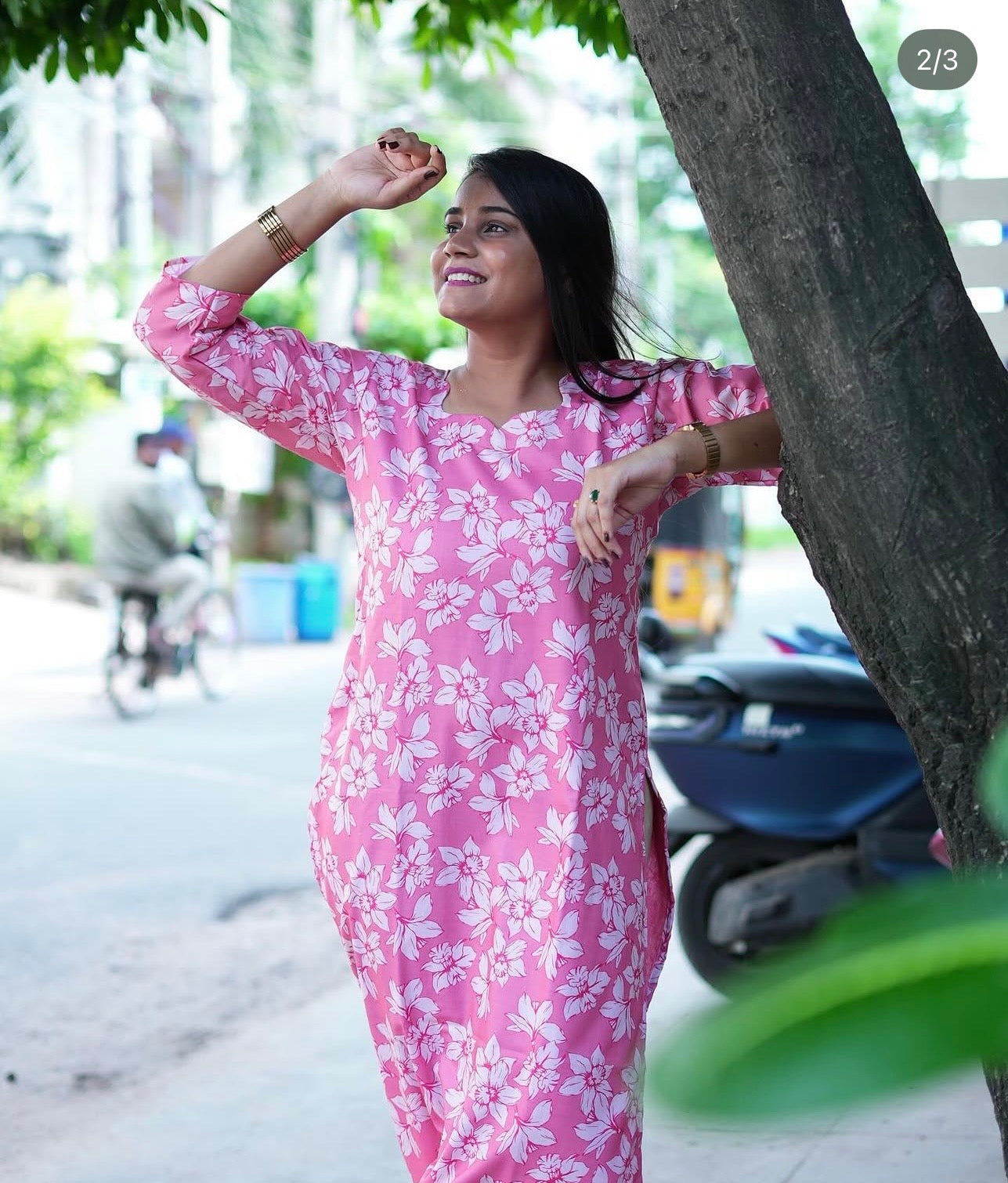 SC209 – Pink Floral Printed Linen Dress