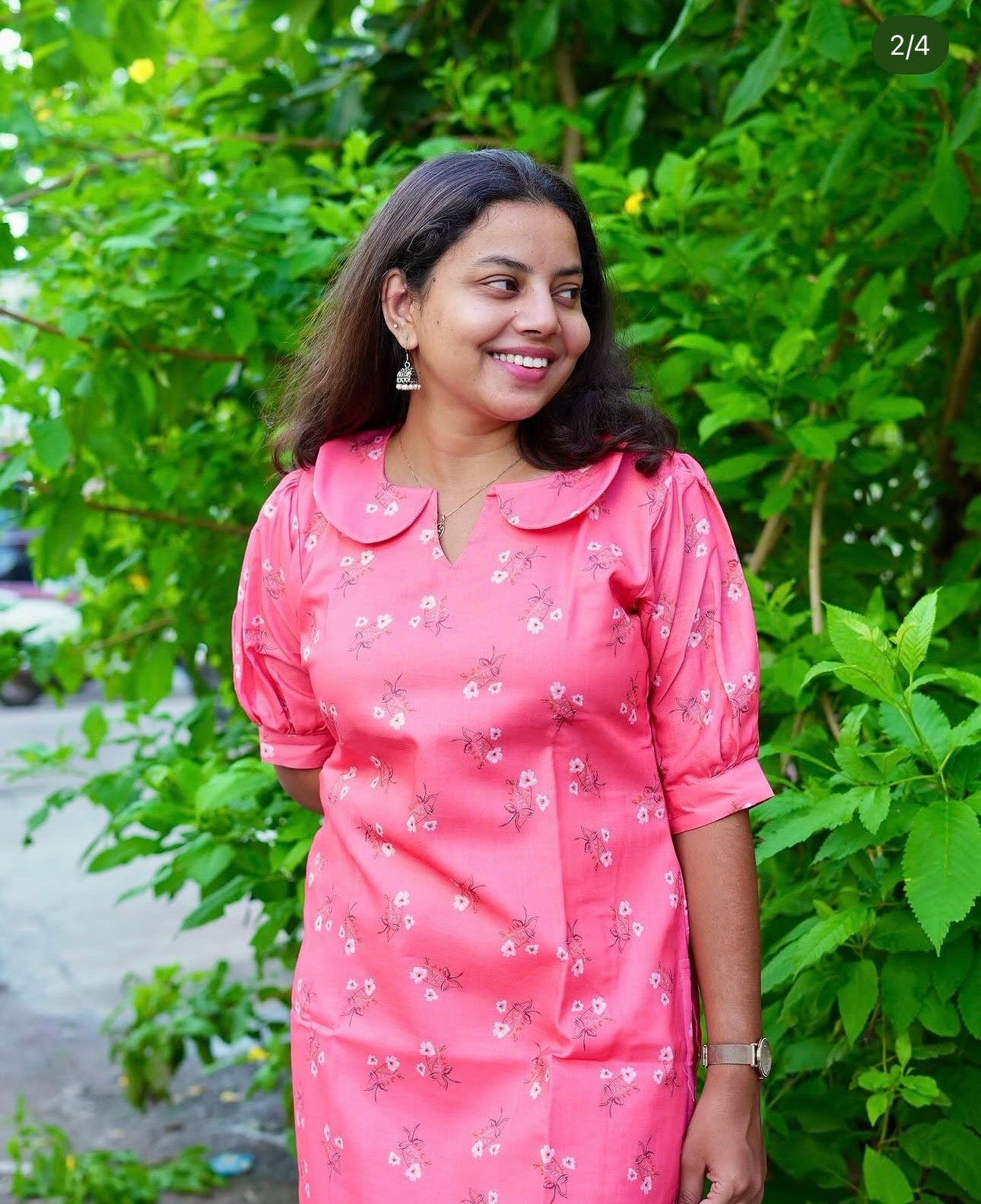SC211– Coral Pink Printed Casual Kurti