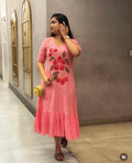 SC102- Peach Hand painted  Cotton Frock