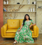 SC105- Green Abstract Print Midi Dress
