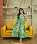 SC105- Green Abstract Print Midi Dress