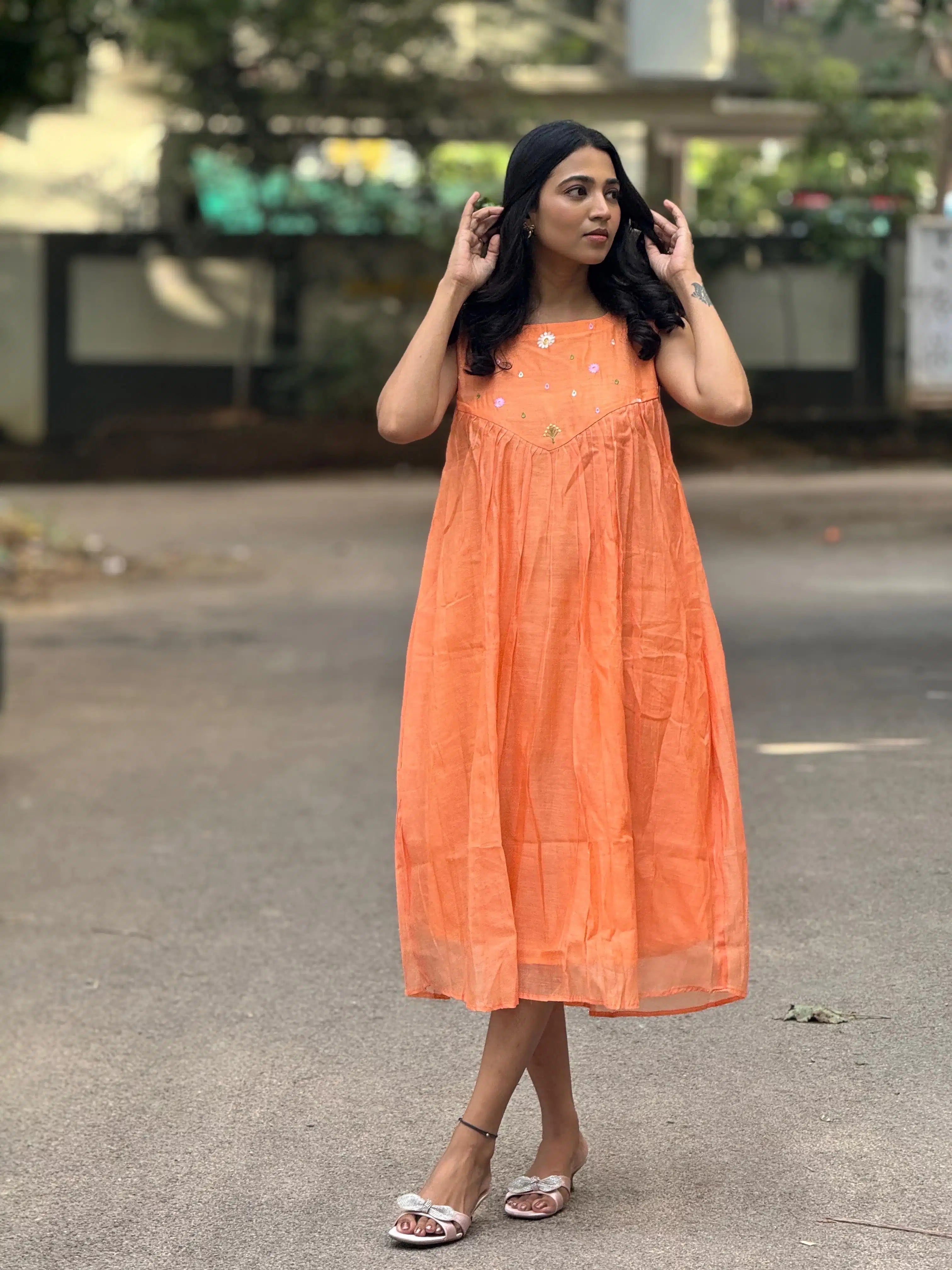 SC226 – Peach Cotton Casual Frock