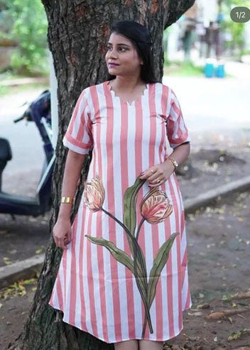 Peach Striped Linen Dress for Women | SriniClothing Srini Clothing Peach Striped Linen Dress for Women | SriniClothing Srini Clothing